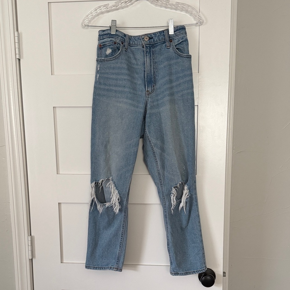 Abercrombie & Fitch Light Blue Ripped Straight Leg Jeans